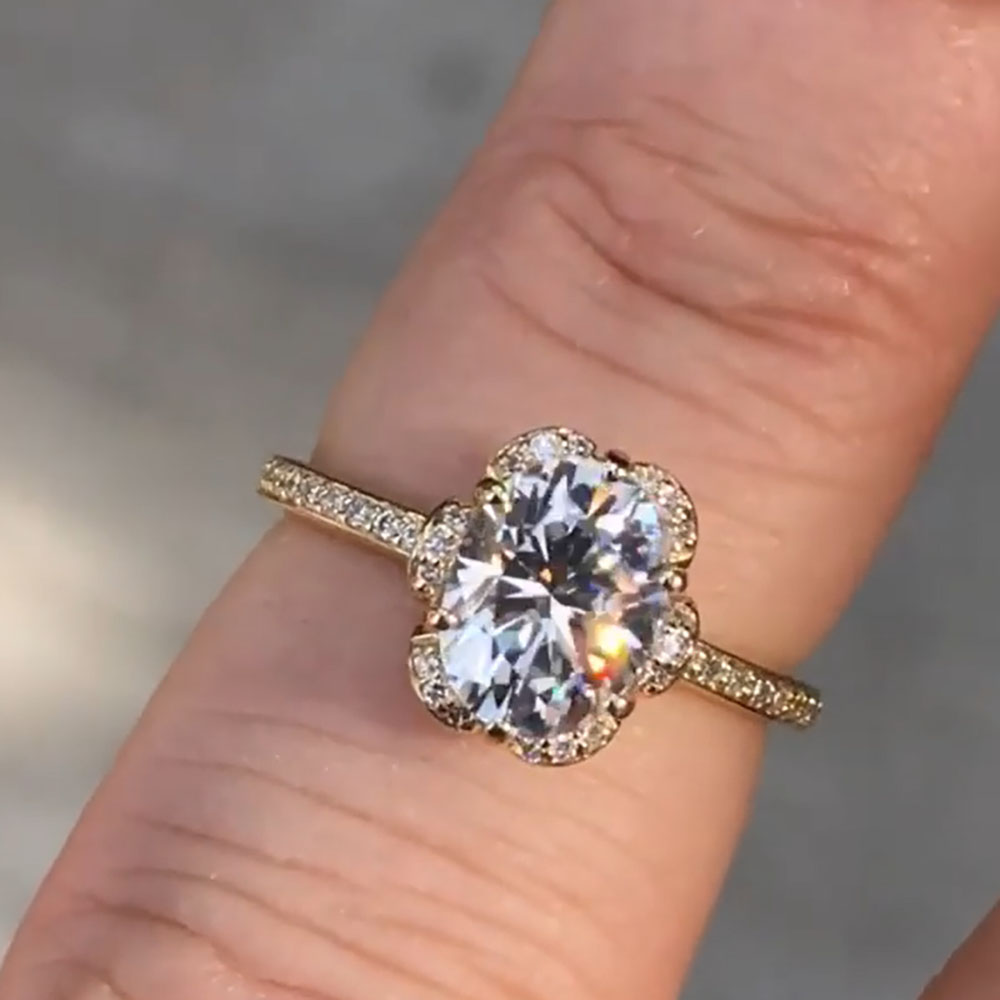 Moissanite Engagement Ring 1 Carat - Aangepaste massief 14K geel goud vrouwen