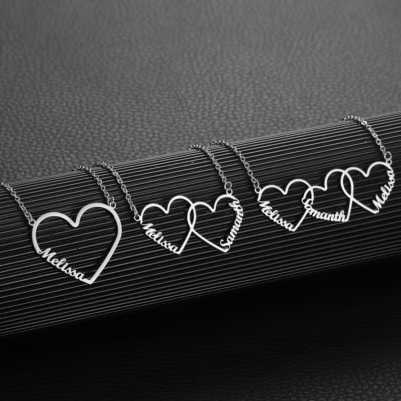 Custom Name Necklace Stainless Steel - Aangepaste in elkaar grijpende hartnaamketting gepersonaliseerde