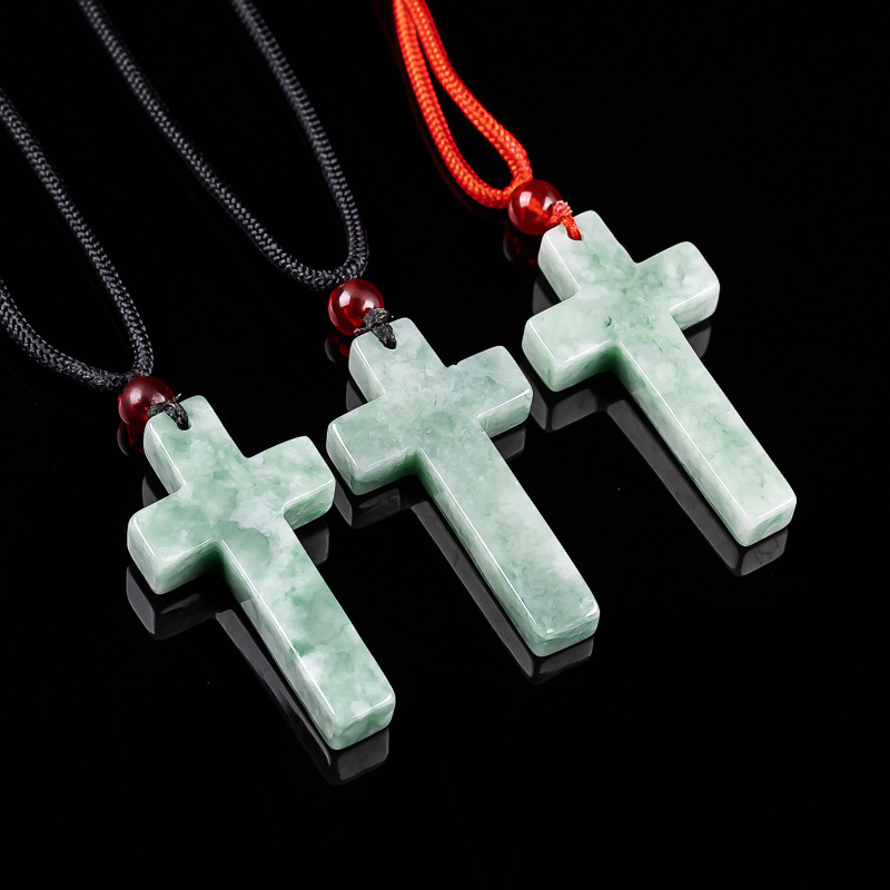 Necklaces - Myanmar Jadeïet Kruis Hanger Ketting Birmese