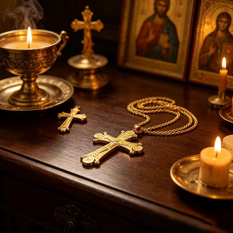 Cross Pendant Necklace Gold - Premium Orthodox Kruisbeeld Ketting Verguld Zilverkleurig