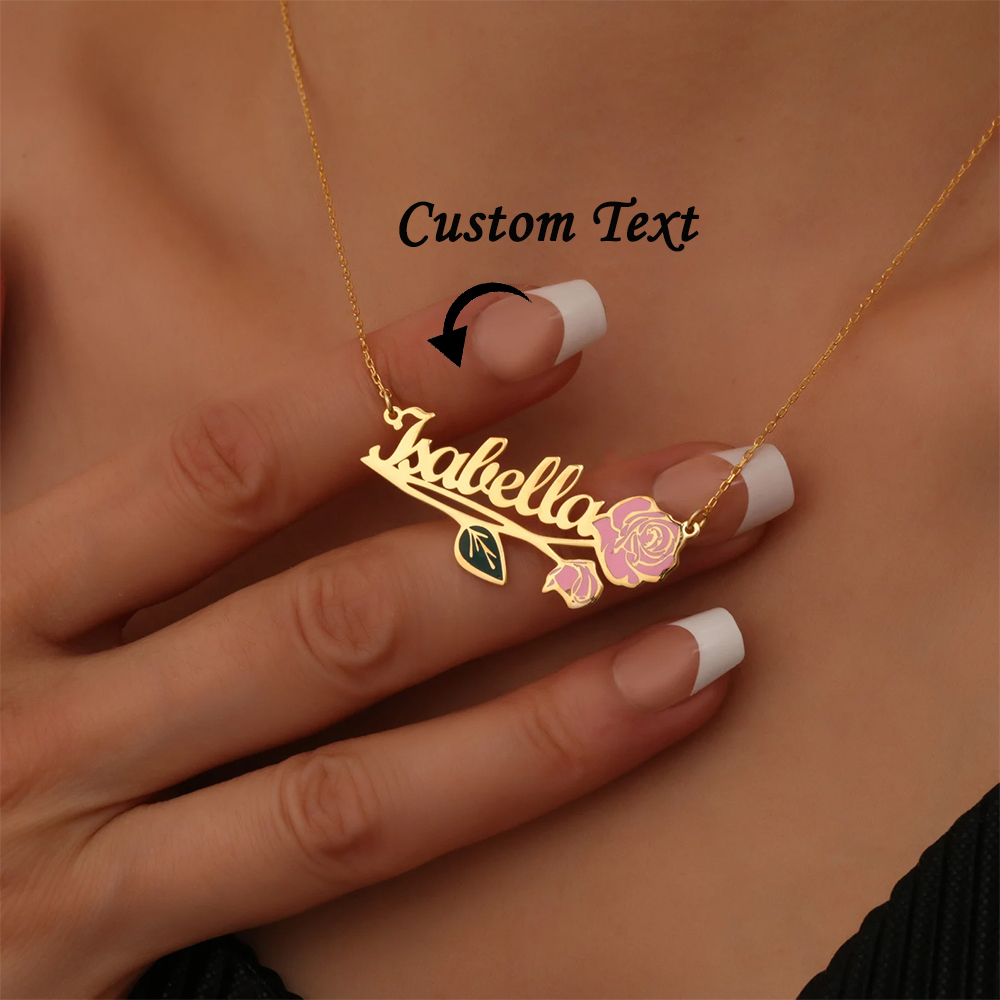 Custom Name Necklace Stainless Steel - Gepersonaliseerde kleurrijke geboortebloem naamketting voor vrouwen