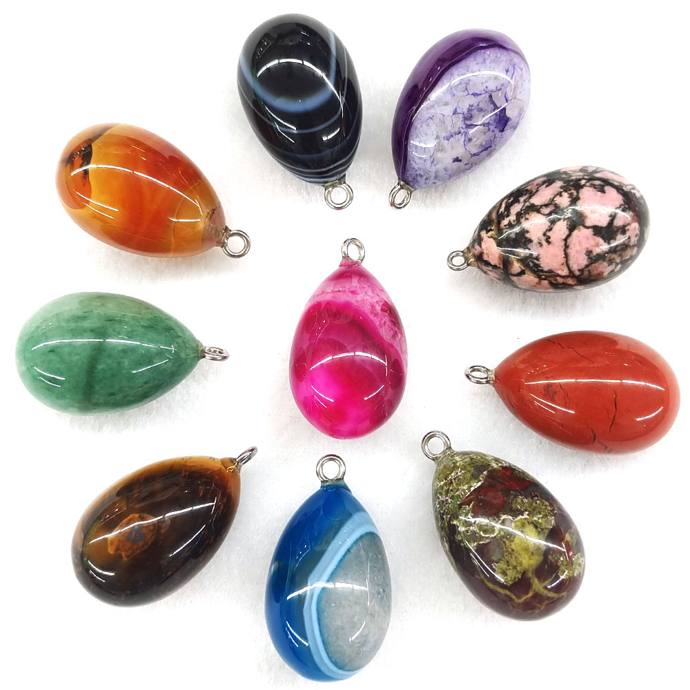 Crystal Pendant Necklace Natural Stone - 30x19mm Mini Ei-vormige Hanger Natuurlijke Stenen