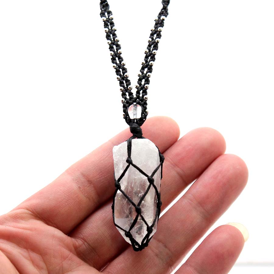 Crystal Pendant Necklace Natural Stone - Crystal Quartz Macrame Gevlochten Stenen Hanger