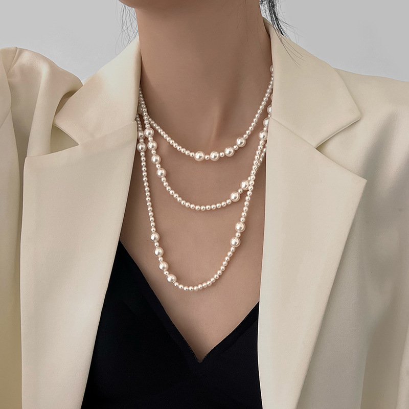 Pearl Choker Necklace Vintage - Vintage Lange Multi-Gelaagde Parel Ketting Voor