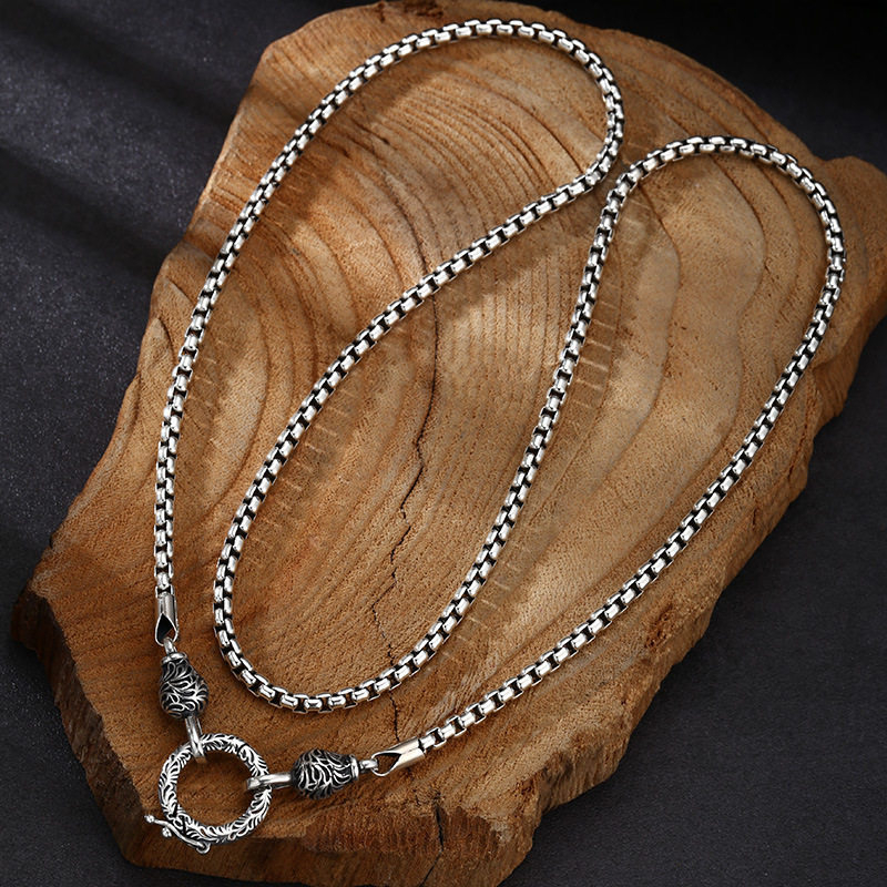 925 Sterling Silver Chain Necklace Men - OUYADI 925 Sterling Zilver Retro Box