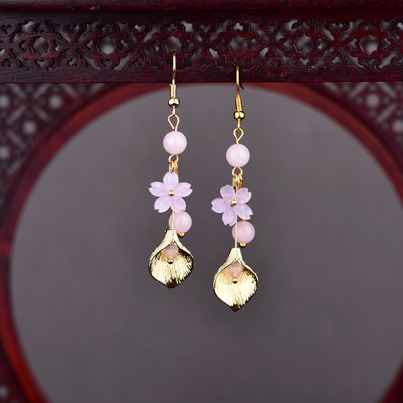 Earrings - Roze natuurlijke jade bloem oorbellen vintage