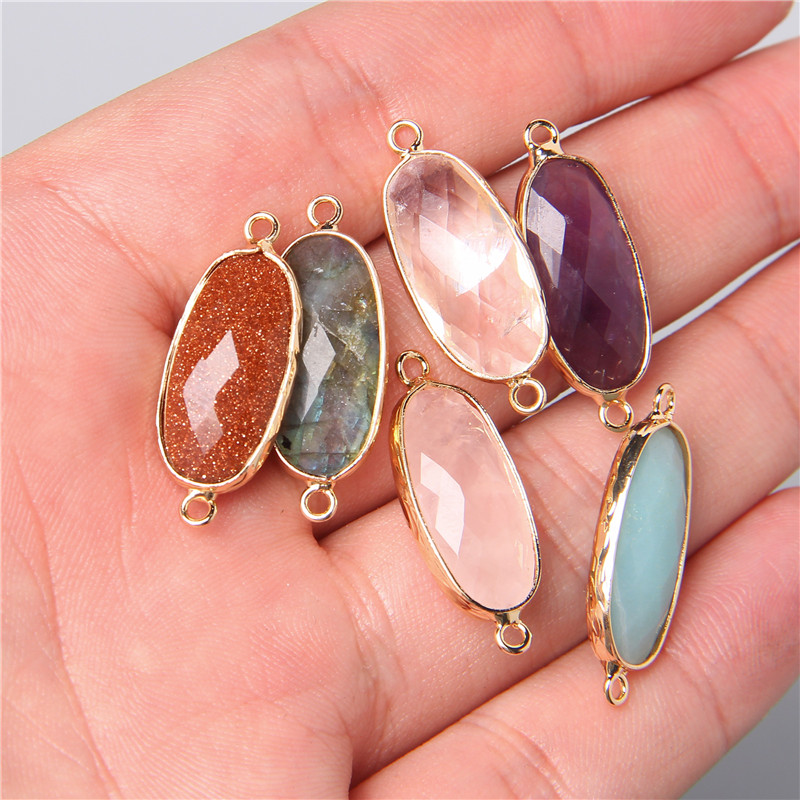 Crystal Pendant Necklace Natural Stone - 2 stuks 10X26mm Natuurlijke Dubbele Lus