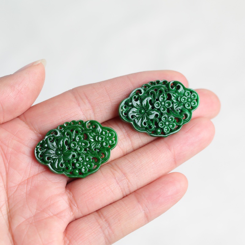 Earrings - 2pc Natuurlijke Jade Droge Cyaan Dubbelzijdige