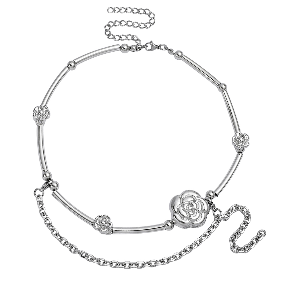 Layered Pendant Necklace Aesthetic - Y2K Esthetische Camelia Choker Zilverkleurige Tube