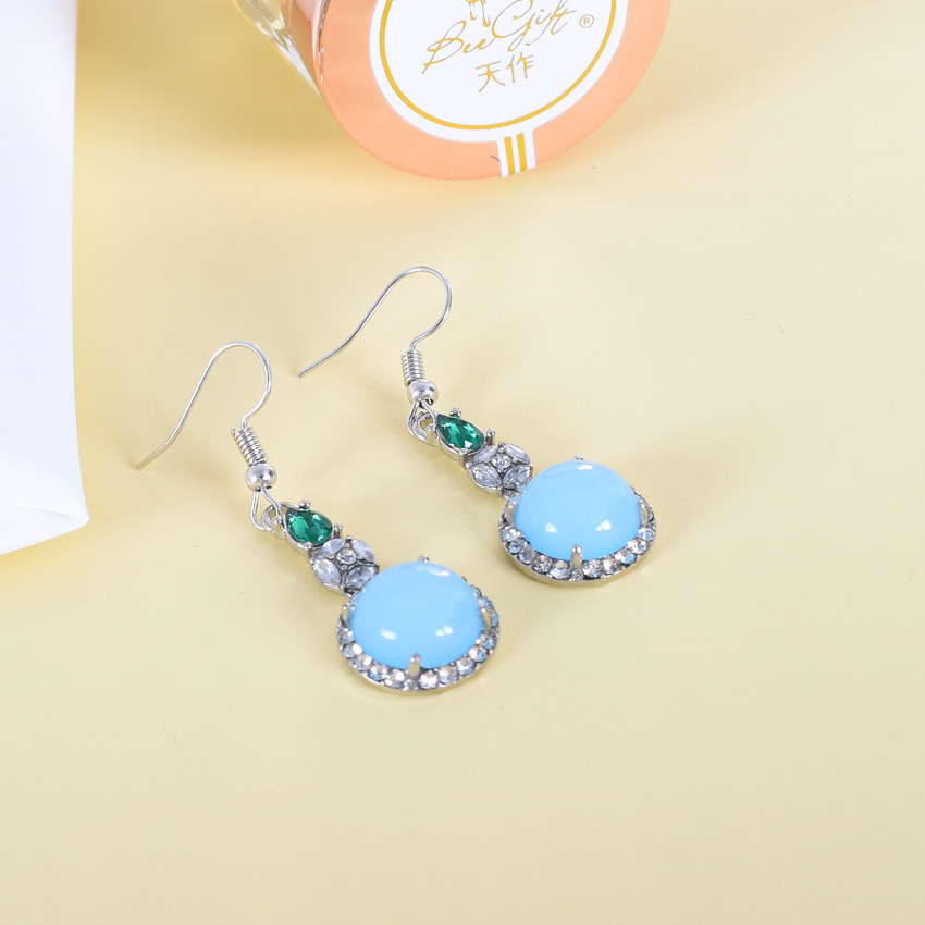 Earrings - Blauwe natuurlijke jade oorbellen Vintage Designer