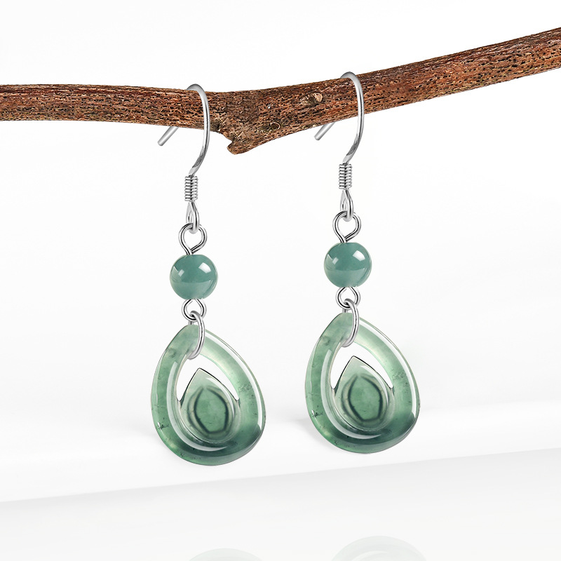 Earrings - Blauwe Myanmar Jadeïet Waterdruppel Oorbellen Energie