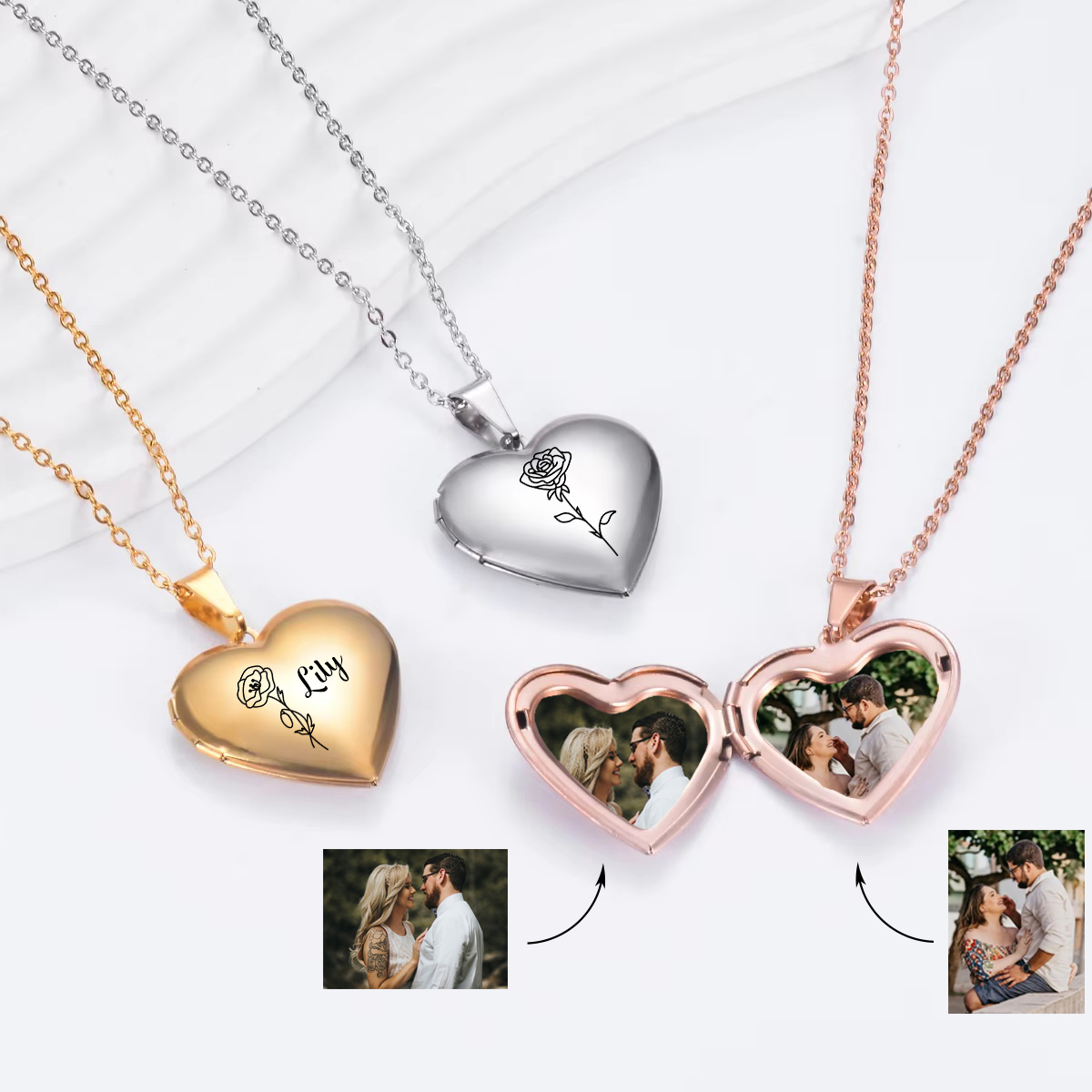 Heart Locket Necklace Photo - Aangepaste gepersonaliseerde hart geboorte bloem medaillon