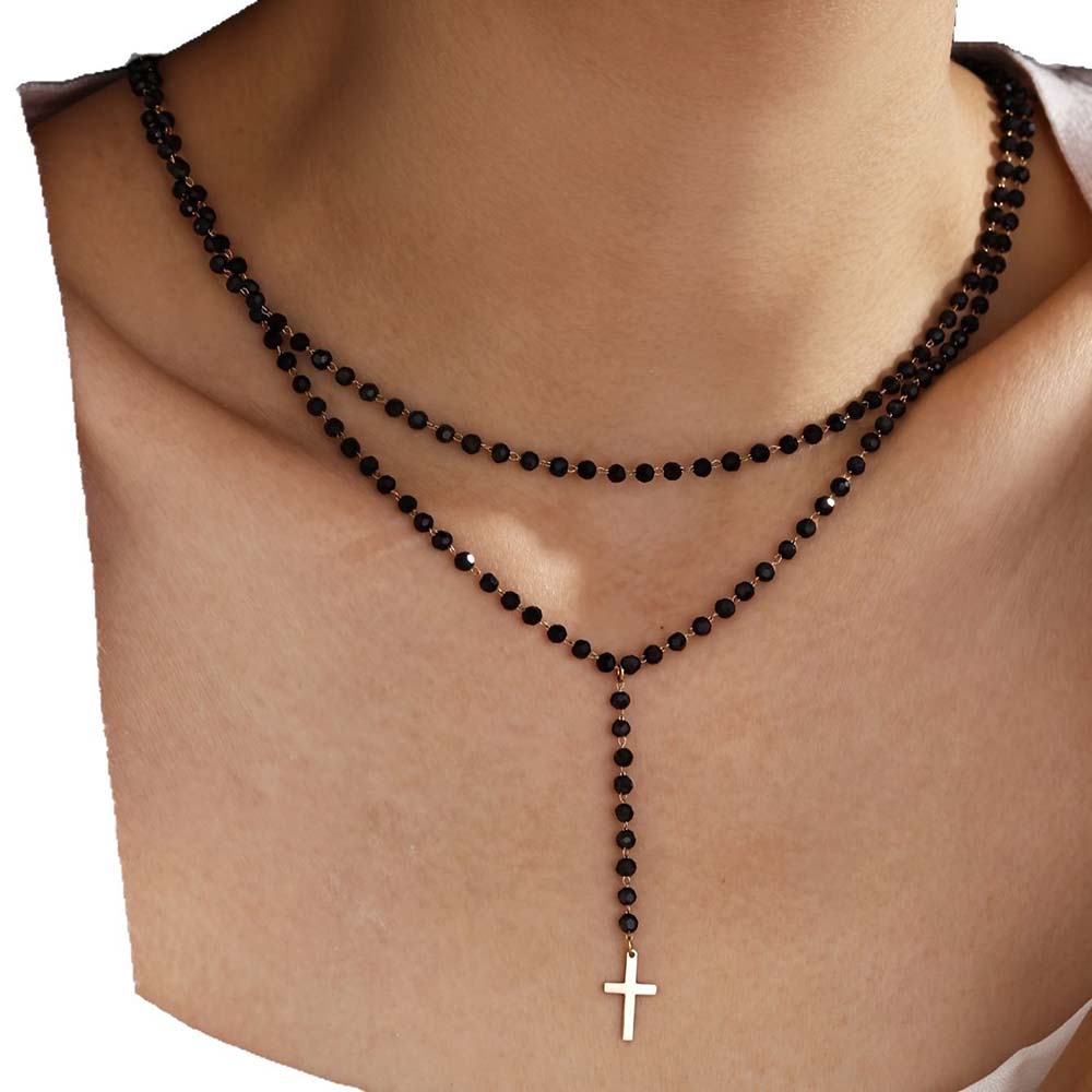 Gotische dubbellaagse zwarte k - Layered Pendant Necklace Aesthetic recensie en prijs