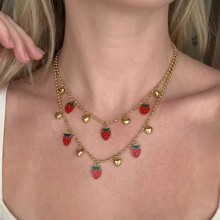 Zoete rode kers aardbei hart h - Layered Pendant Necklace Aesthetic recensie en prijs